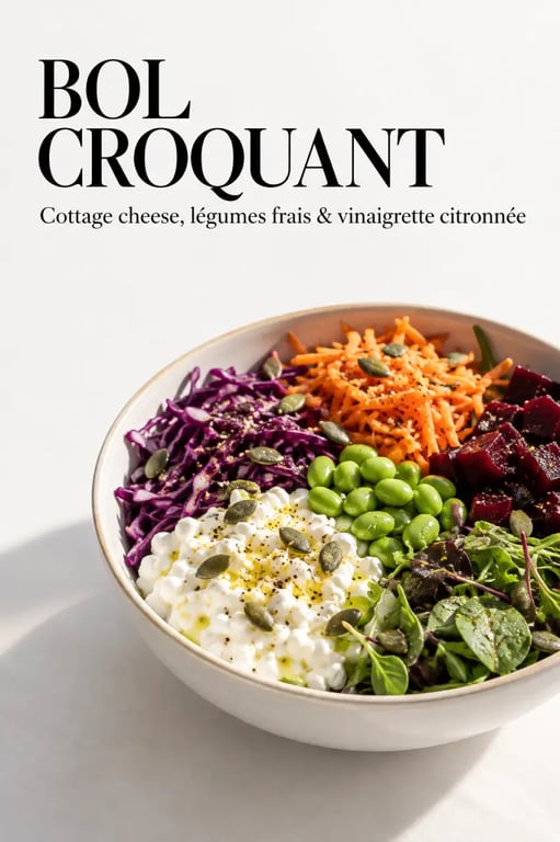 Cottage cheese recettes : bol croquant aux légumes, edamame et graines