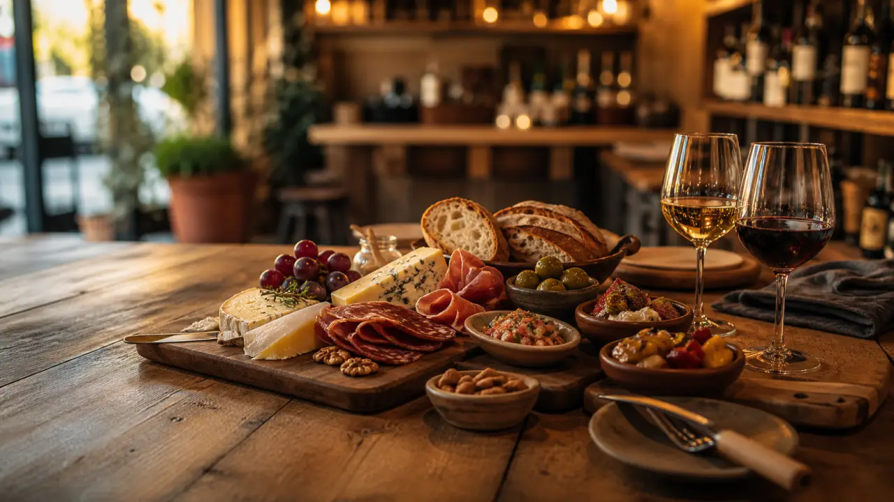 Grande planche apéro garnie de fromages, charcuteries et tapas à partager