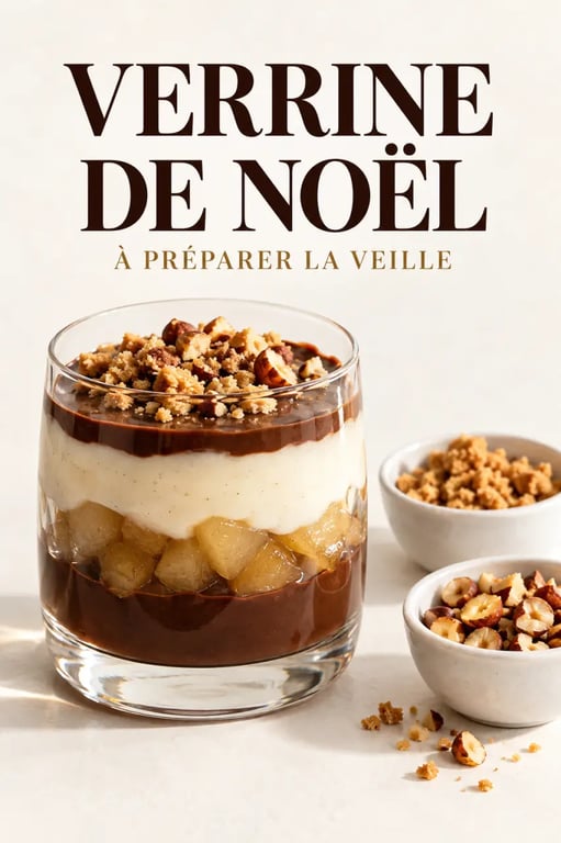 Verrine de Noël à préparer la veille au chocolat, à la poire et à la crème vanillée