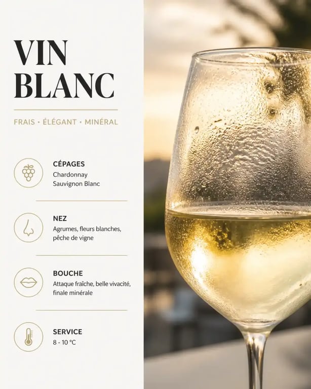 Verre de vin blanc frais adapté à l'apéritif à bonne température de service