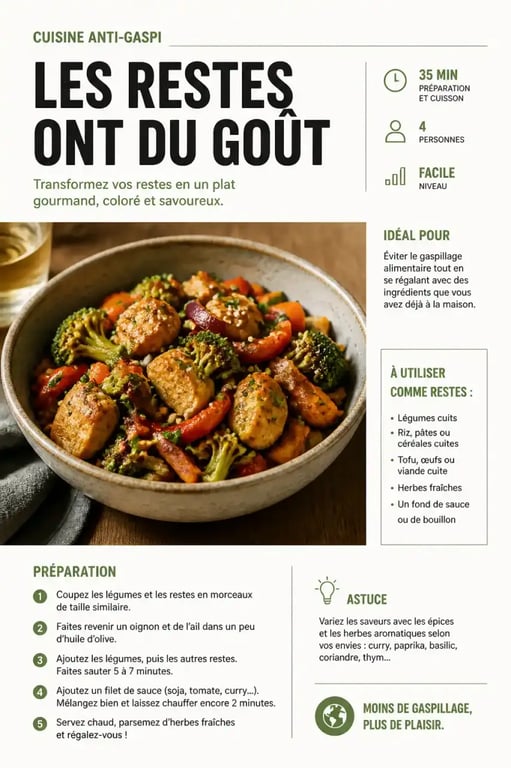 Plat créatif et savoureux réalisé avec des restes du frigo pour une recette anti-gaspi