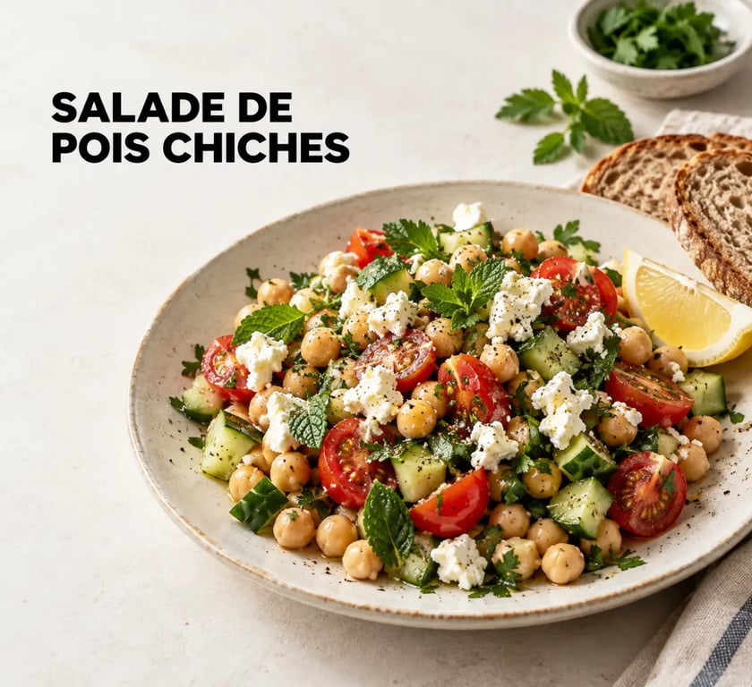 Recettes saines faciles : salade de pois chiches, concombre, tomates et feta