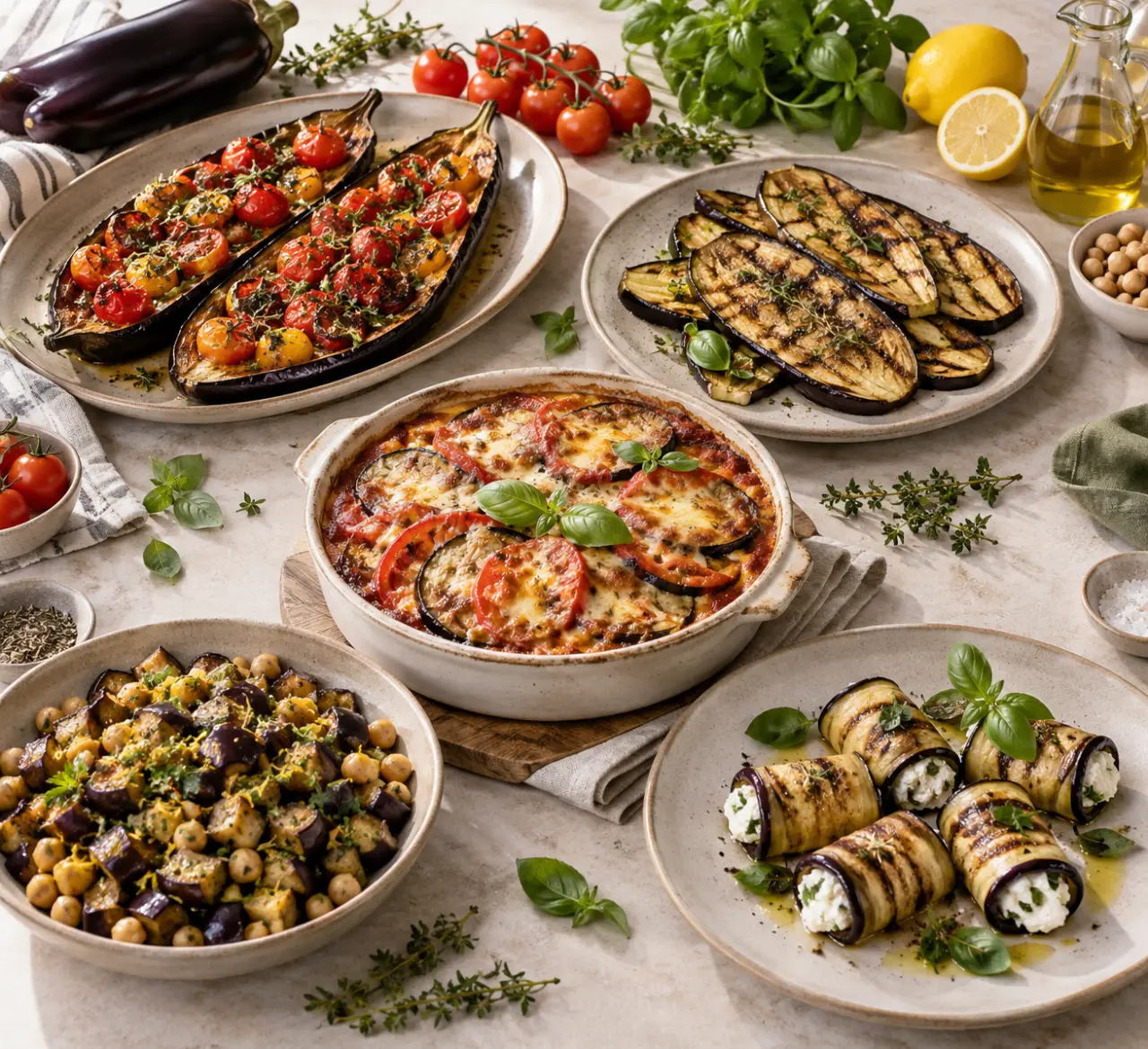 5 recettes faciles avec aubergines, du four à la poêle sans excès d’huile