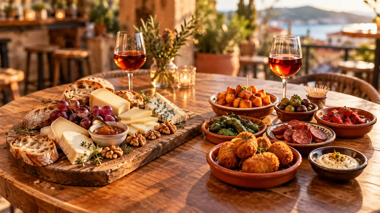 Planche de fromages et assortiment de tapas maison sur une table conviviale