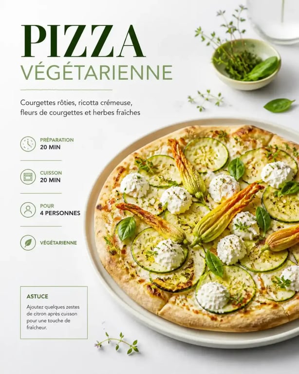Idee per pizze : pizza végétarienne aux courgettes, ricotta et fleurs de courgettes