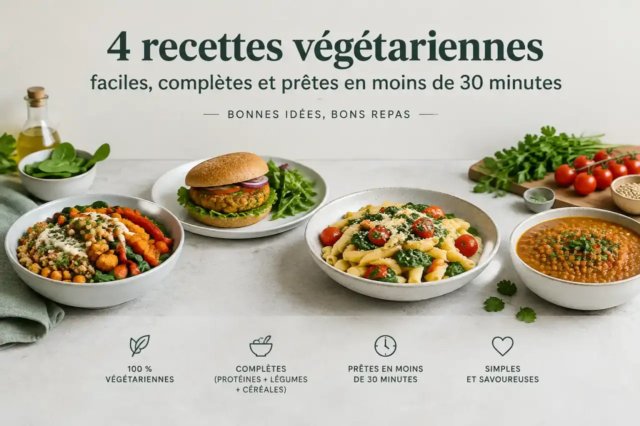 4 recettes végétariennes faciles, complètes et prêtes en moins de 30 minutes