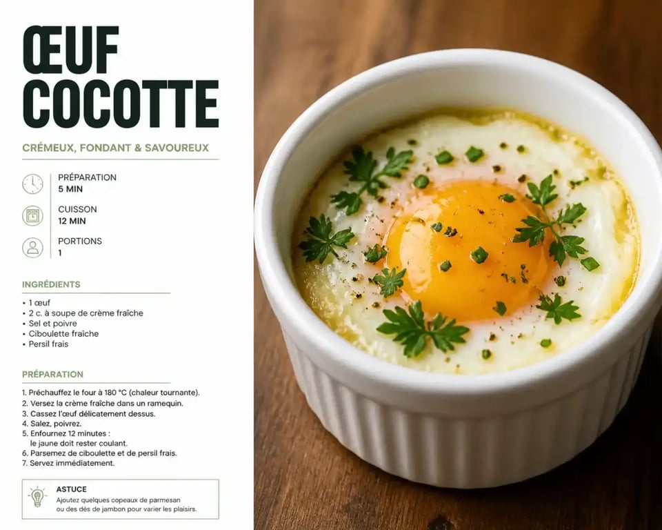 Recette facile pour débutant : œuf cocotte rapide et délicieux