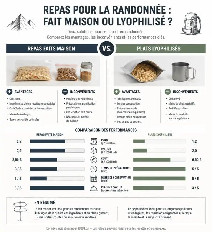 Comparatif repas faits maison vs lyophilisés pour la randonnée