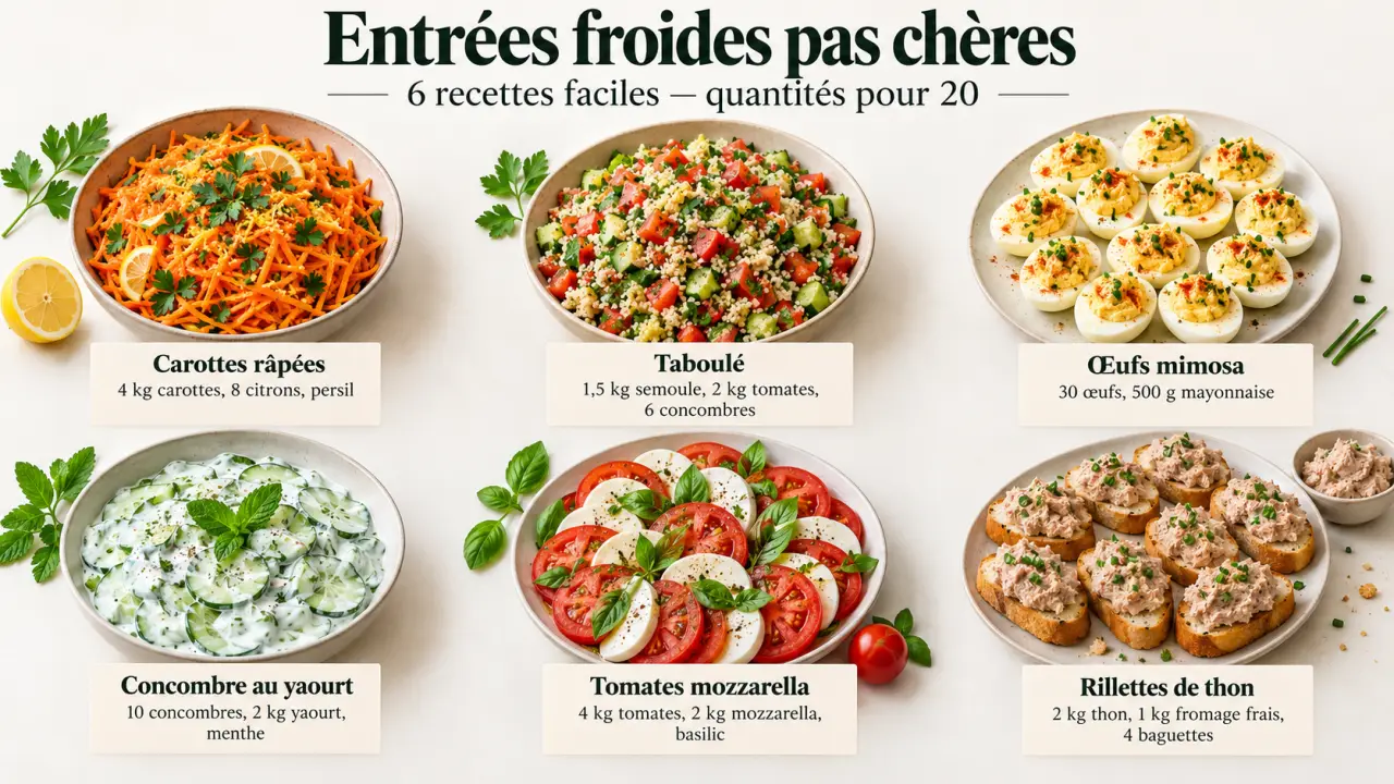 Entrées froides pas chères : 6 recettes faciles et les bonnes quantités pour 20