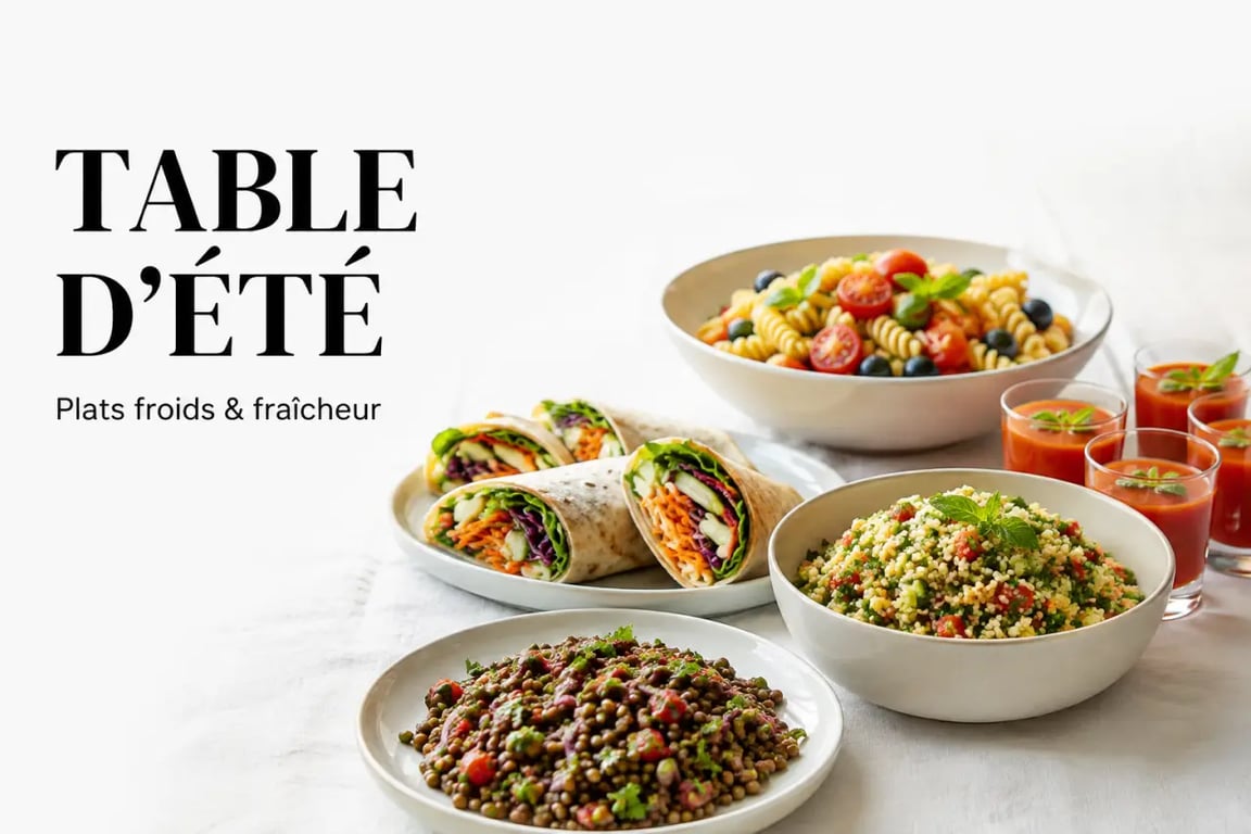 Plat d'été froid présenté en assortiment sur une table estivale