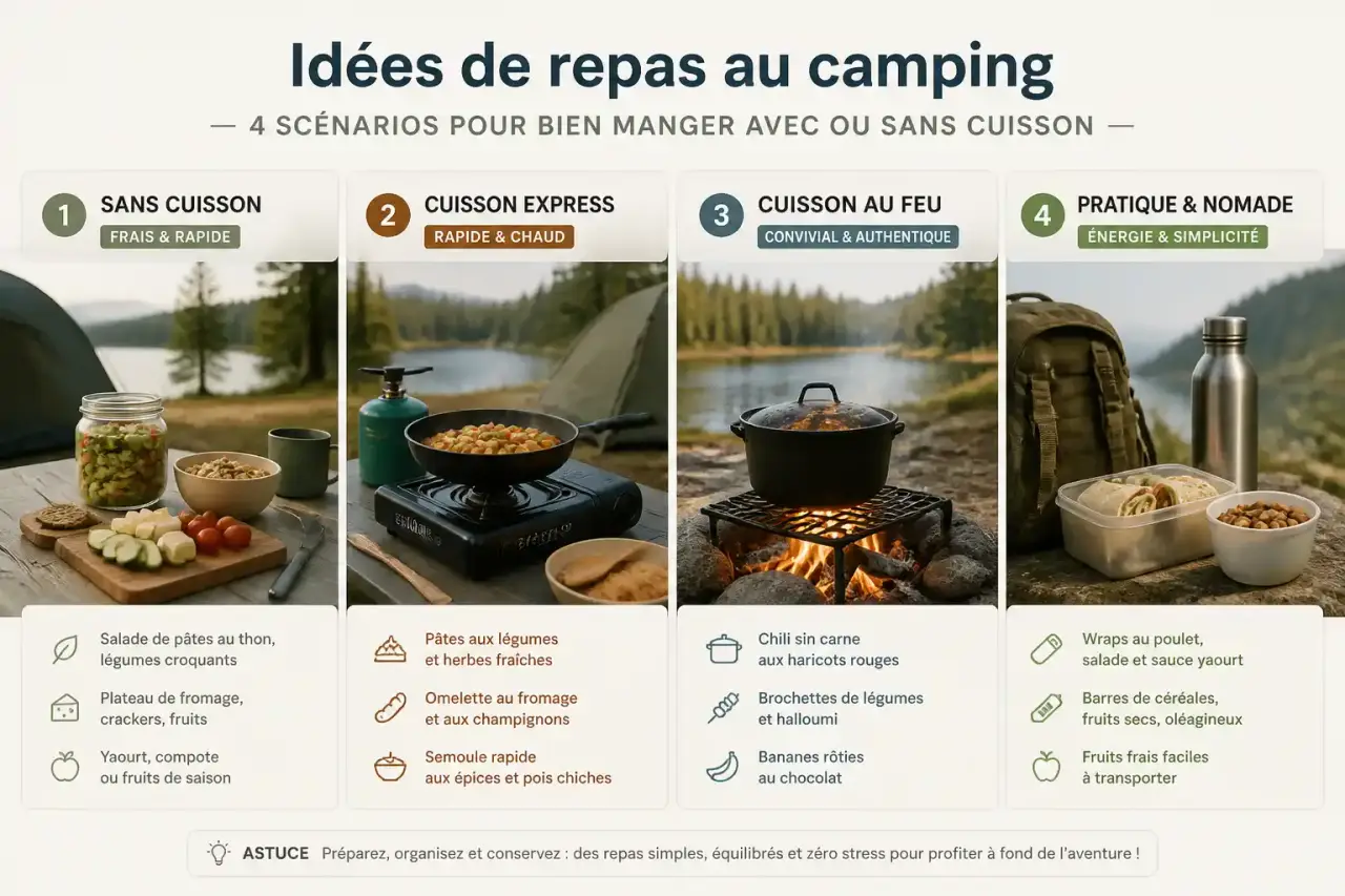 Idées de repas au camping : 4 scénarios pour bien manger avec ou sans cuisson
