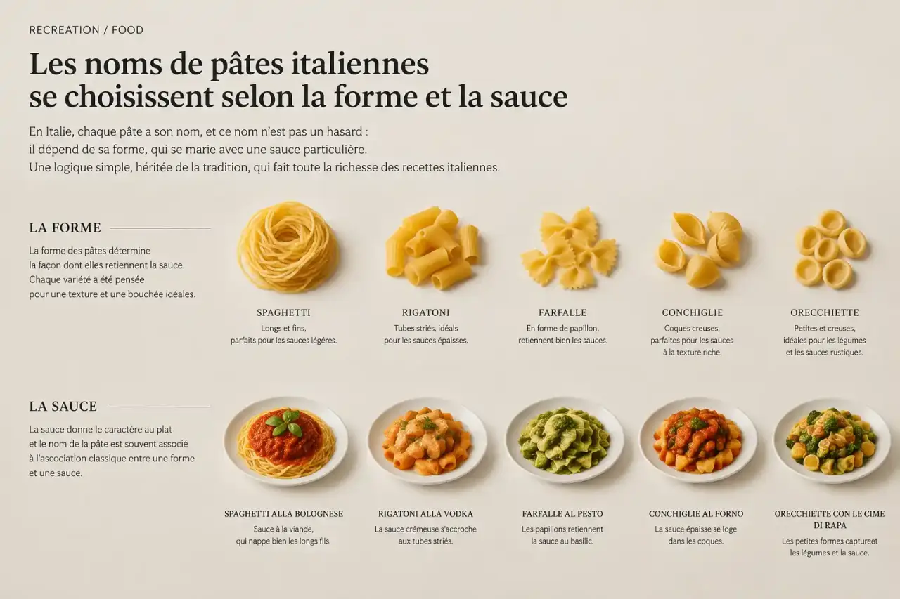Les noms de pâtes italiennes se choisissent selon la forme et la sauce